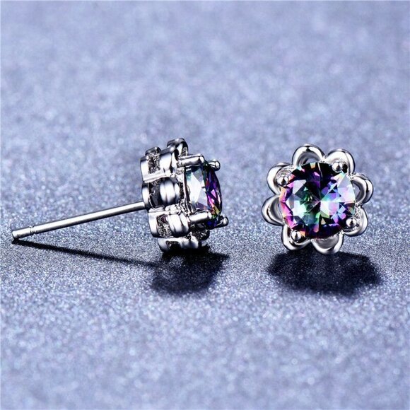 🔥 Round Colorful Micro Pave Zircon Stud Earrings for Women, EVGG1034 - Picture 2 of 5